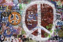 Peace Symbol In Graffiti In Prague Center