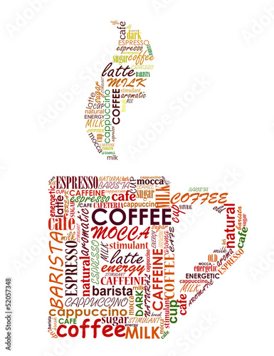 Plakat na zamówienie Cup of coffe with tags cloud