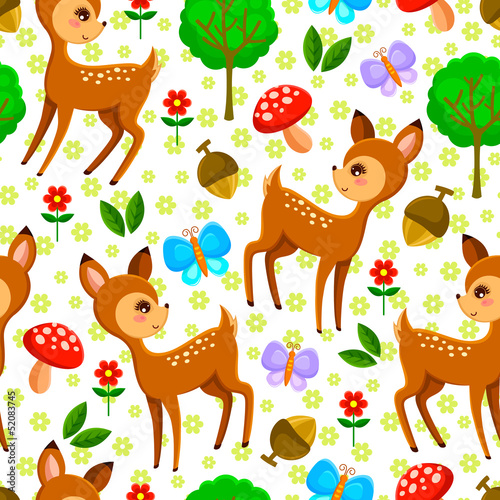 Naklejka - mata magnetyczna na lodówkę seamless pattern with baby deer