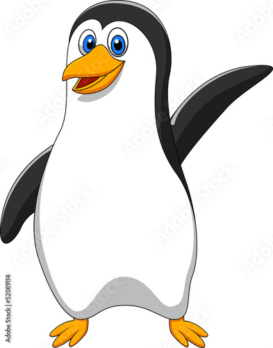 Naklejka na drzwi cute pinguin cartoon waving