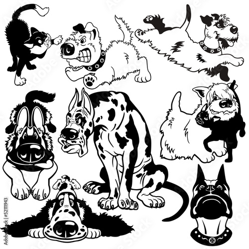 Plakat na zamówienie cartoon dogs black white set