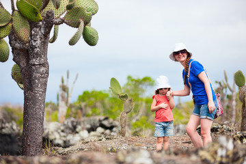 Wall Mural - mother and daughter hiking at galapagos islands
