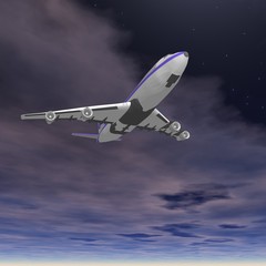  Flying jet airplane. 3D render.