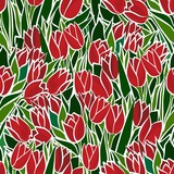 Fototapeta Tulipany - czerwone tulipany  wiosenne kwiaty nieskończony deseń