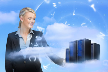 Aufkleber - Businesswoman looking at data servers