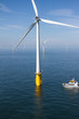 Boat in offshore windfarm