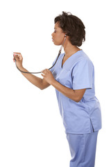 Wall Mural - nurse using stethoscope