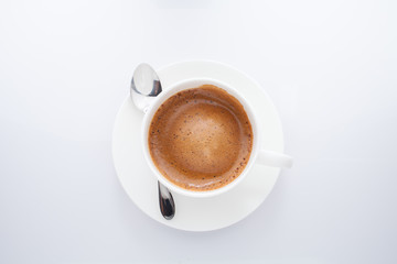 Top view of coffee cup isolated on white