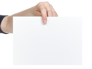 Canvas Print - female teen hand showing blank paper sheet