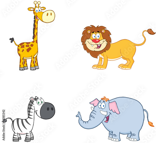 Fototapeta dla dzieci Jungle Animals Cartoon Mascot Characters.Collection