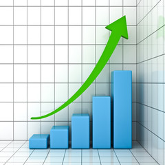 Poster - Business Graph with green rising arrow over white