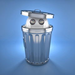 Poster - Android robot inside trash bin.