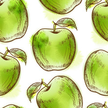 Seamless Pattern With Green Apple
