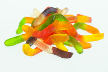 Heap Of Gummy Worm Candies Close Up