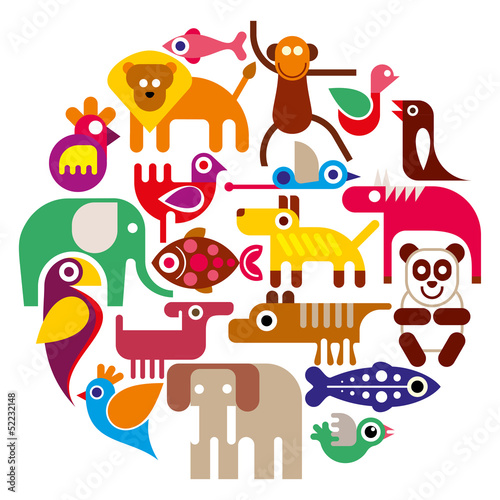 Fototapeta na wymiar Zoo Animals - round vector illustration