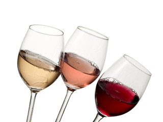 Wall Mural - Glasses with red, rose and white wine