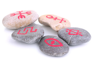 Wall Mural - Fortune telling  with symbols on stones isolated on white