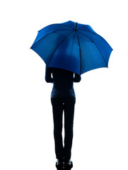 Poster - woman rear view holding umbrella silhouette