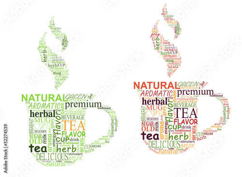 Fototapeta do kuchni Tea tags cloud with cup shape