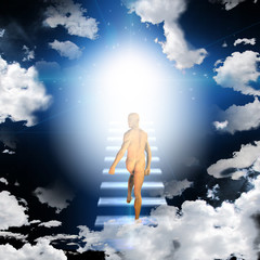 Wall Mural - Man travels up stairway into heavens