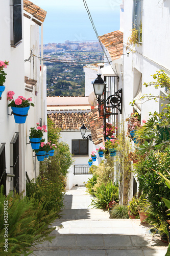 Naklejka dekoracyjna Beautiful street with flowers. Mijas, Spain