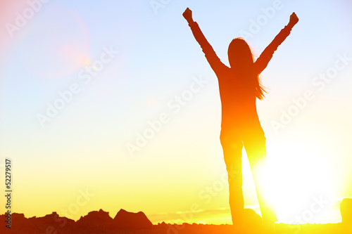 Fotografía Happy celebrating winning success woman sunset