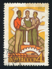 Poster - Workers of three races and dove