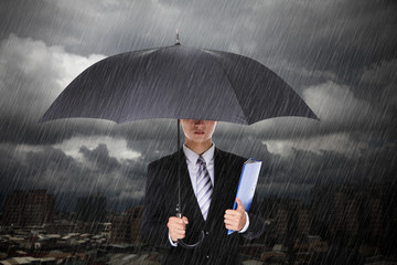 Poster - Businessman under heavy rain