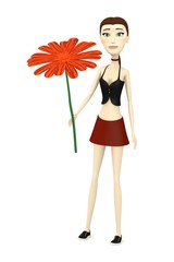 Sticker - 3d render of cartoon character with red flower