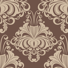 Wall Mural - Seamless brown vintage wallpaper vector pattern.