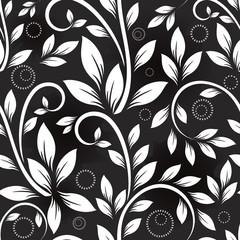 Wall Mural - Seamless leaves monochrome vector pattern.