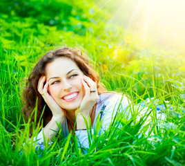 Wall Mural - Beautiful Young Woman Outdoors. Enjoy Nature