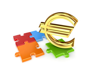 Poster - Puzzles and symbol of Euro.