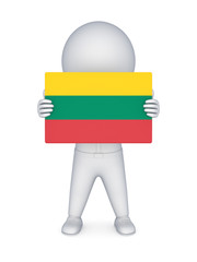 Canvas Print - 3d small person with flag of Lithuania.