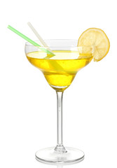 Wall Mural - Yellow cocktail in glass isolated on white