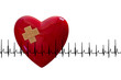 rotes Herz mit Pflaster und EKG, weißer Hintergrund