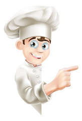 Canvas Print - Cartoon Chef Pointing at Sign