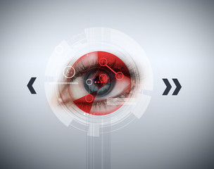 Aufkleber - Close up of woman blue eye with red analysis