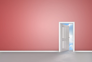 Poster - White door opening to reveal blue sky