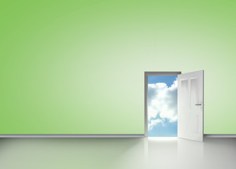 Poster - Door opening to reveal blue cloudy sky