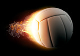 Volleyball in Fire on black background