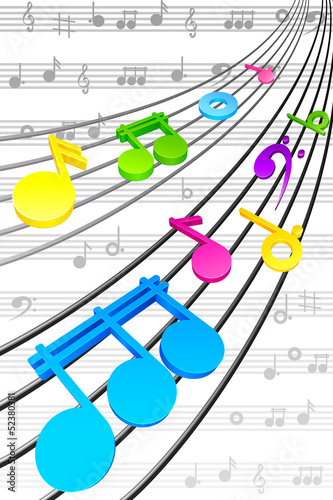 Plakat na zamówienie vector illustration of notes on string in musical background