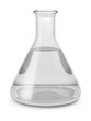Conical chemical laboratory flask with a transparent clear liqui