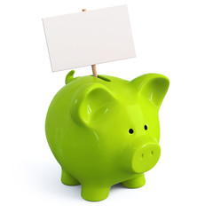 Canvas Print - green piggy bank with signboard