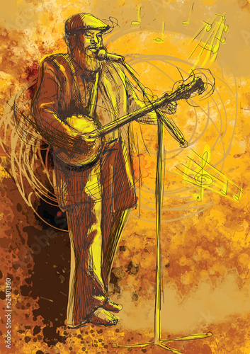 Obraz w ramie Banjo player (drawing into vector)