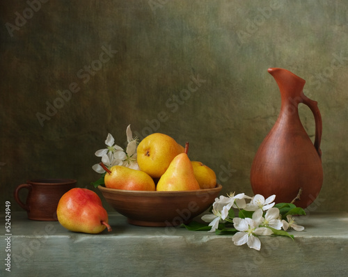 Naklejka - mata magnetyczna na lodówkę Still life with pears in a bowl