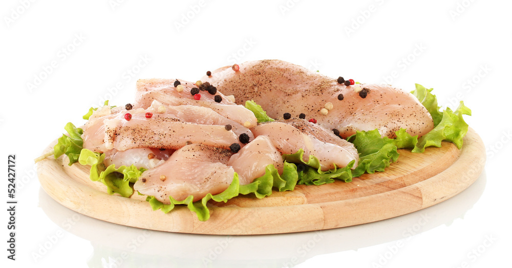 Chicken meat on board isolated on white
