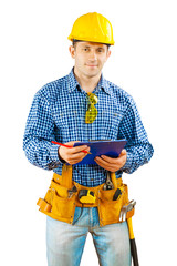 Wall Mural - a worker with clipboard isolated