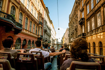 sightseeing bus on budapest streets