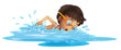 A young boy swimming with a yellow goggles